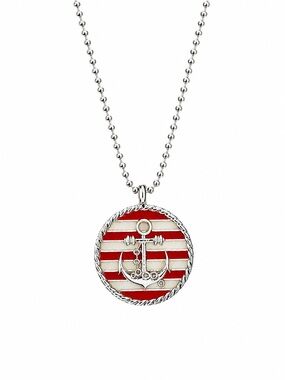 Nautical Anchor Pendant Necklace in Red and White with Easy Magnetic Clasp
